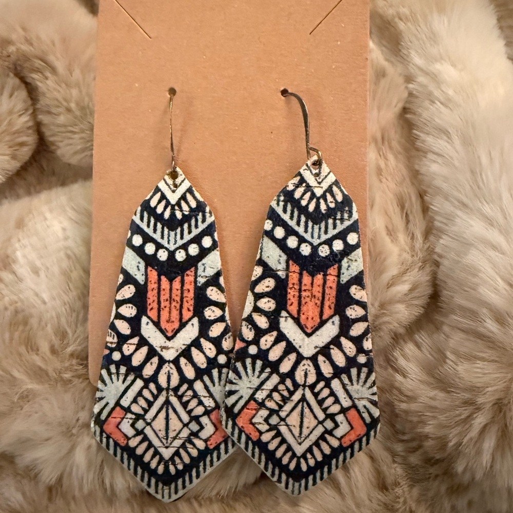 Eleven10 Leather Tribal Cork Earrings
